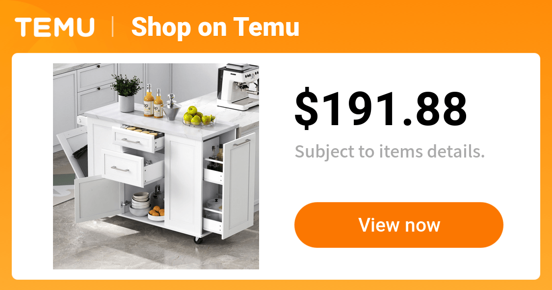 50.7&*; Heavy-Duty Kitchen Island with Tilt Trash Can Cabinet, Pull-Out Organizer, 5-Wheel Rolling Island, Drop Leaf Extension, 2 Drawers &amp; Door - Space