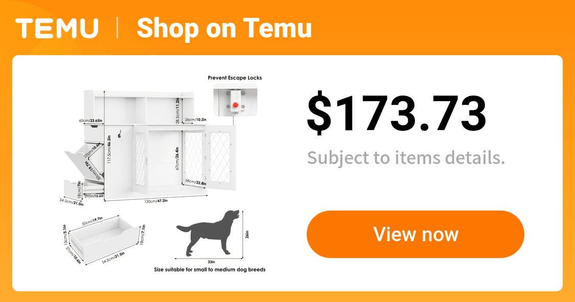 FULTRU Dog Crate Furniture With 2 Feeder Bowls, 2 Storage Drawers And Hook, Dog Kennel Indoor With Storage Shelves And Large Countertop, Heavy Duty Do